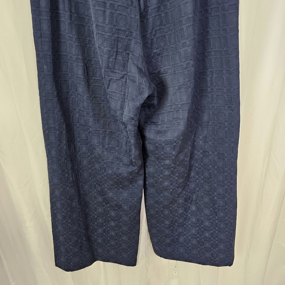 Marianne Novobatzky Textured Navy Blue High Waist Wide-Leg Pants Anchor Buttons - Picture 7 of 8
